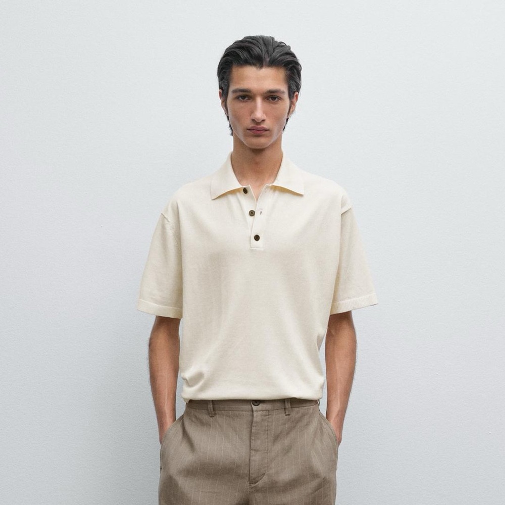 Massimo Dutti Cream White Cotton Polo